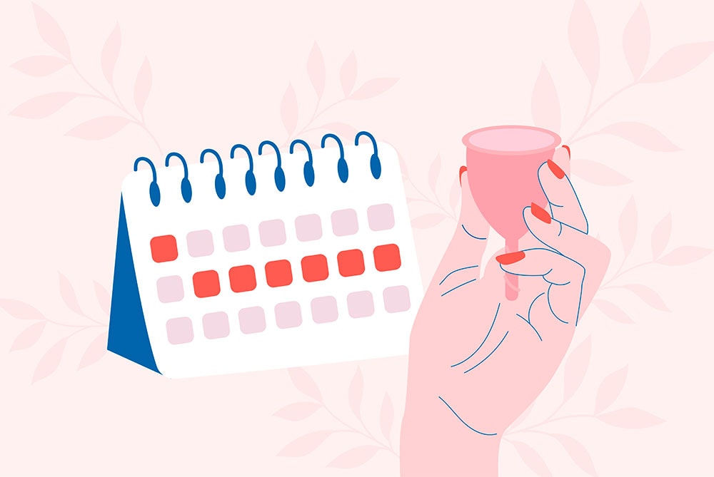 menstruation_period_flat_design_background_hand_holding_a_menstrual_cup